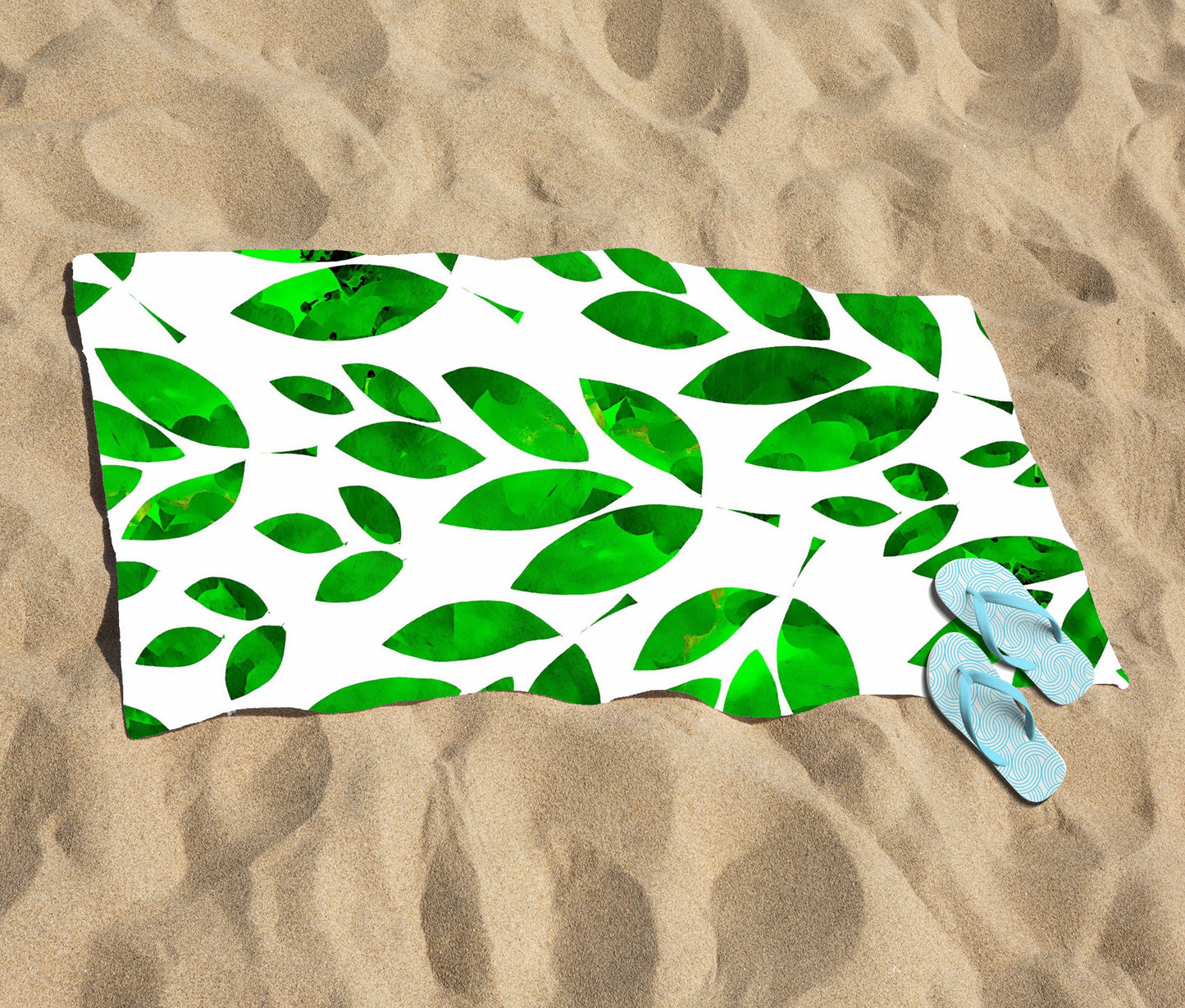 Watercolor Abstract Leaves Beach Towel