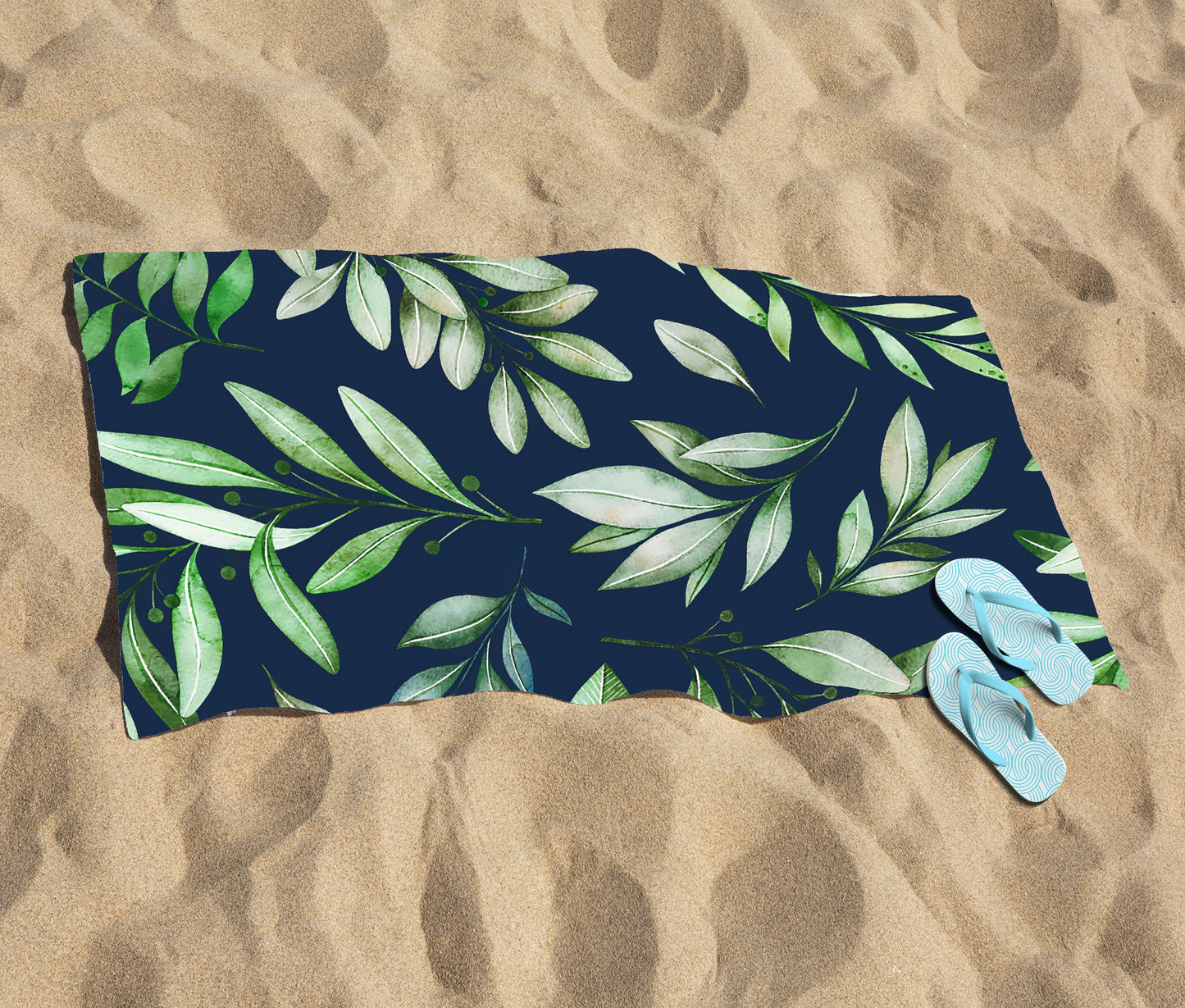 Watercolor Leaves Beach Towel