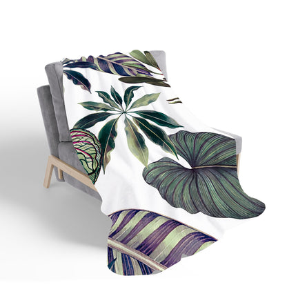 Watercolor Tropical Leaf Sherpa Blanket