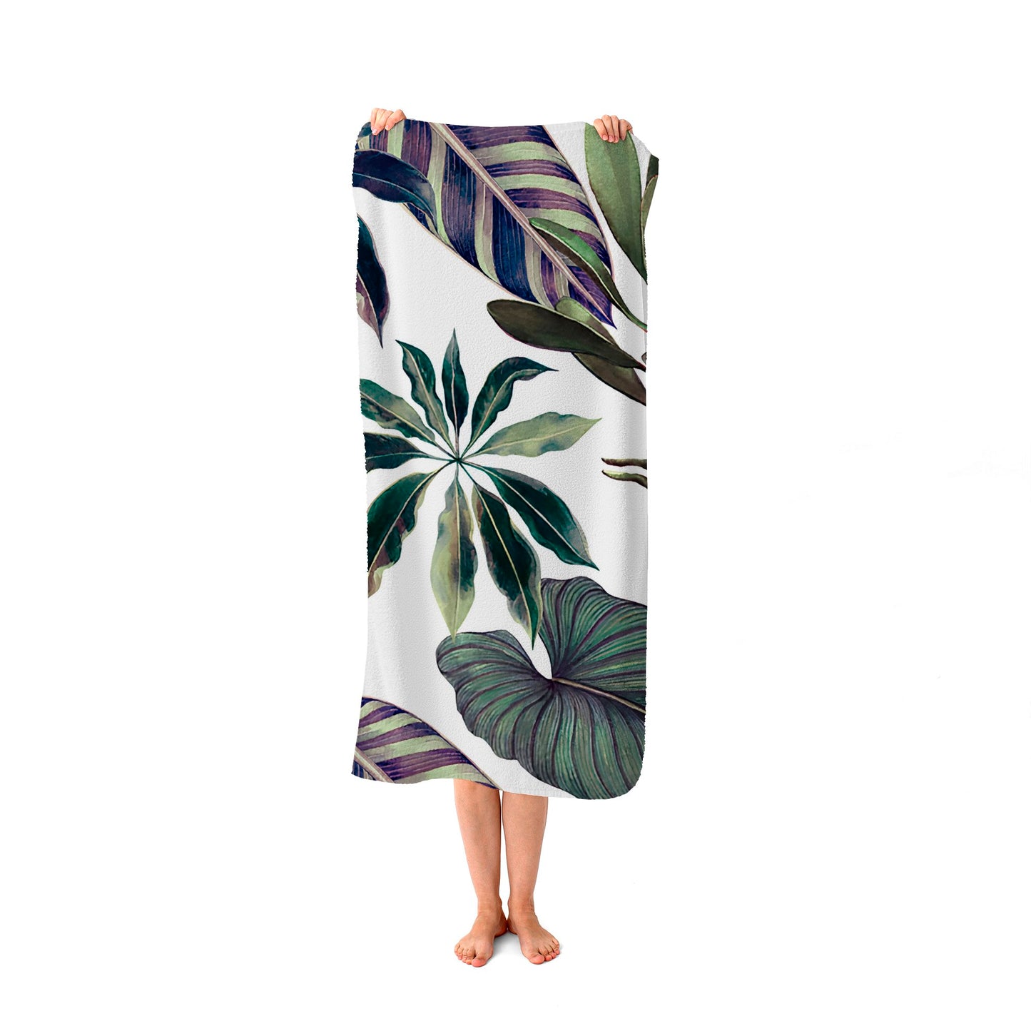 Watercolor Tropical Leaf Beach Towel