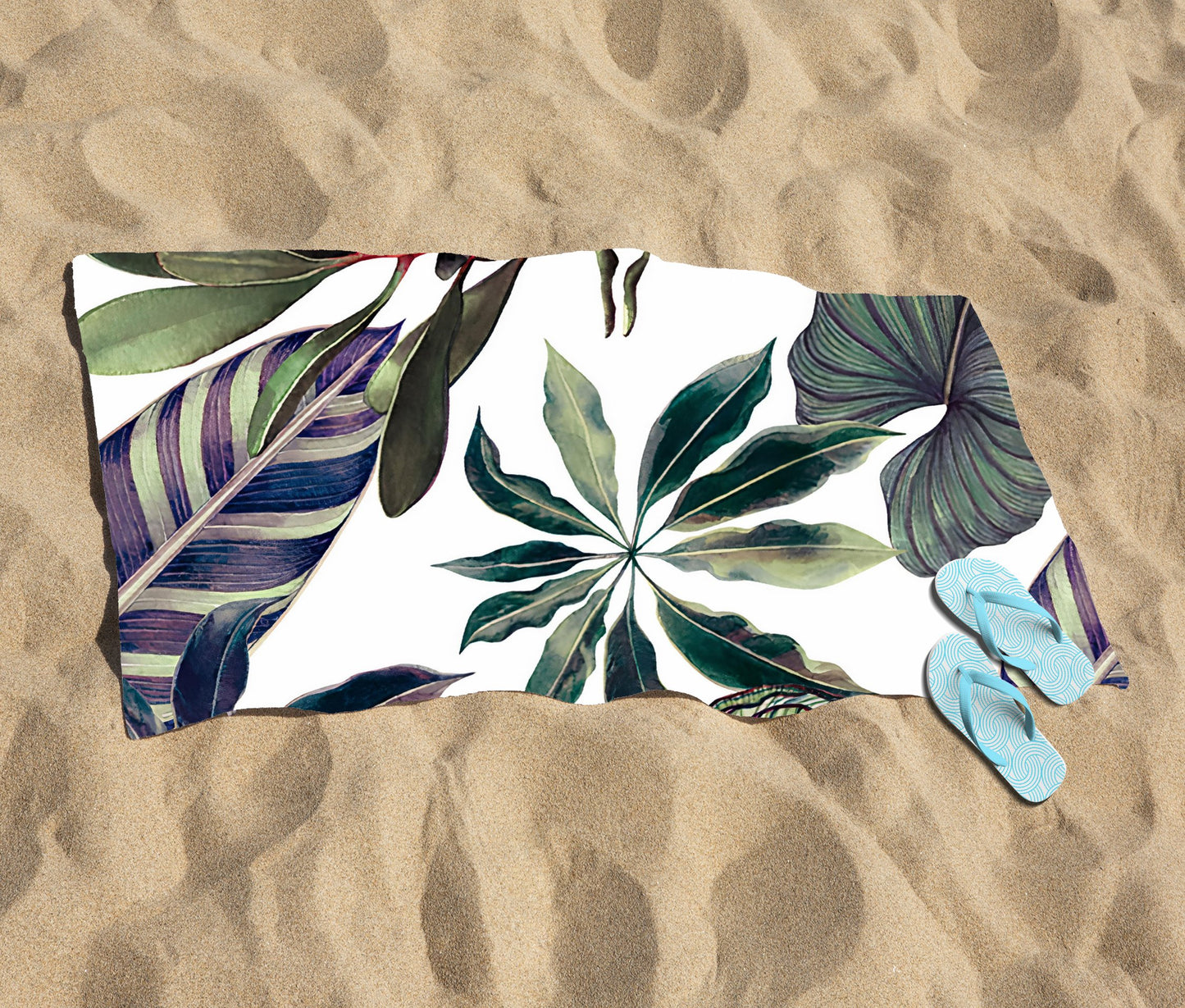 Watercolor Tropical Leaf Beach Towel
