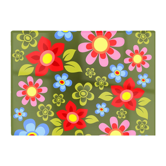 Red And Blue Flowers Glass Chopping Board