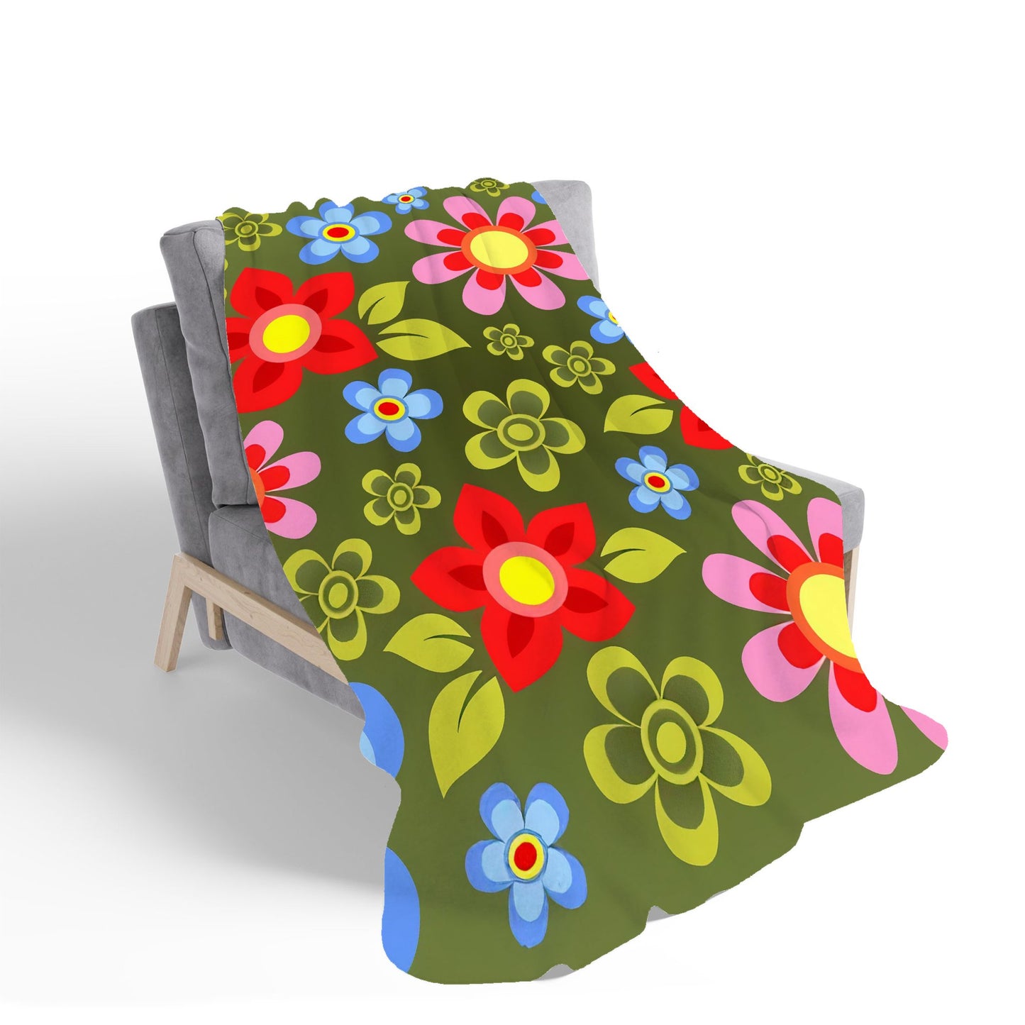 Red And Blue Flowers Sherpa Blanket
