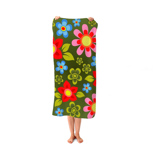 Red And Blue Flowers Beach Towel
