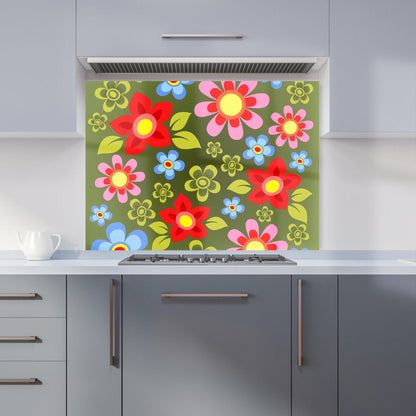 Red And Blue Flowers Kitchen Splashback