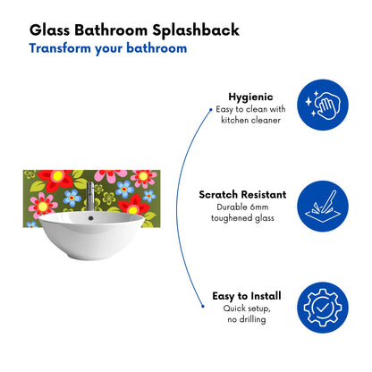 Red And Blue Flowers Glass Bathroom Splashback