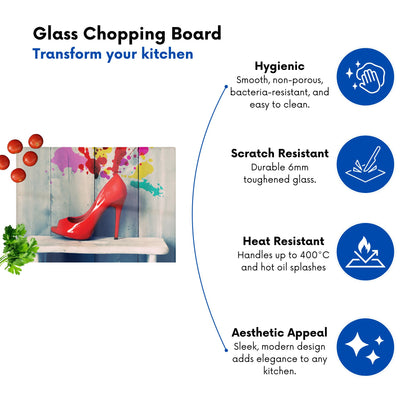 Retro Red Shoes Glass Chopping Board