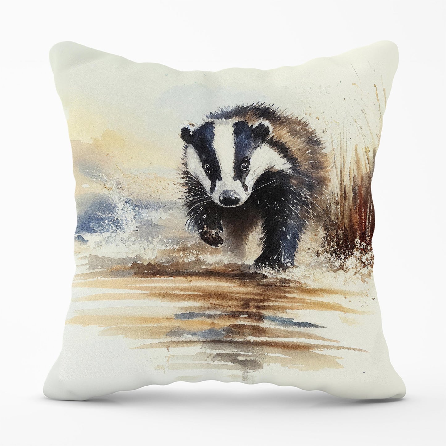 Wading Badger Watercolour Cushions