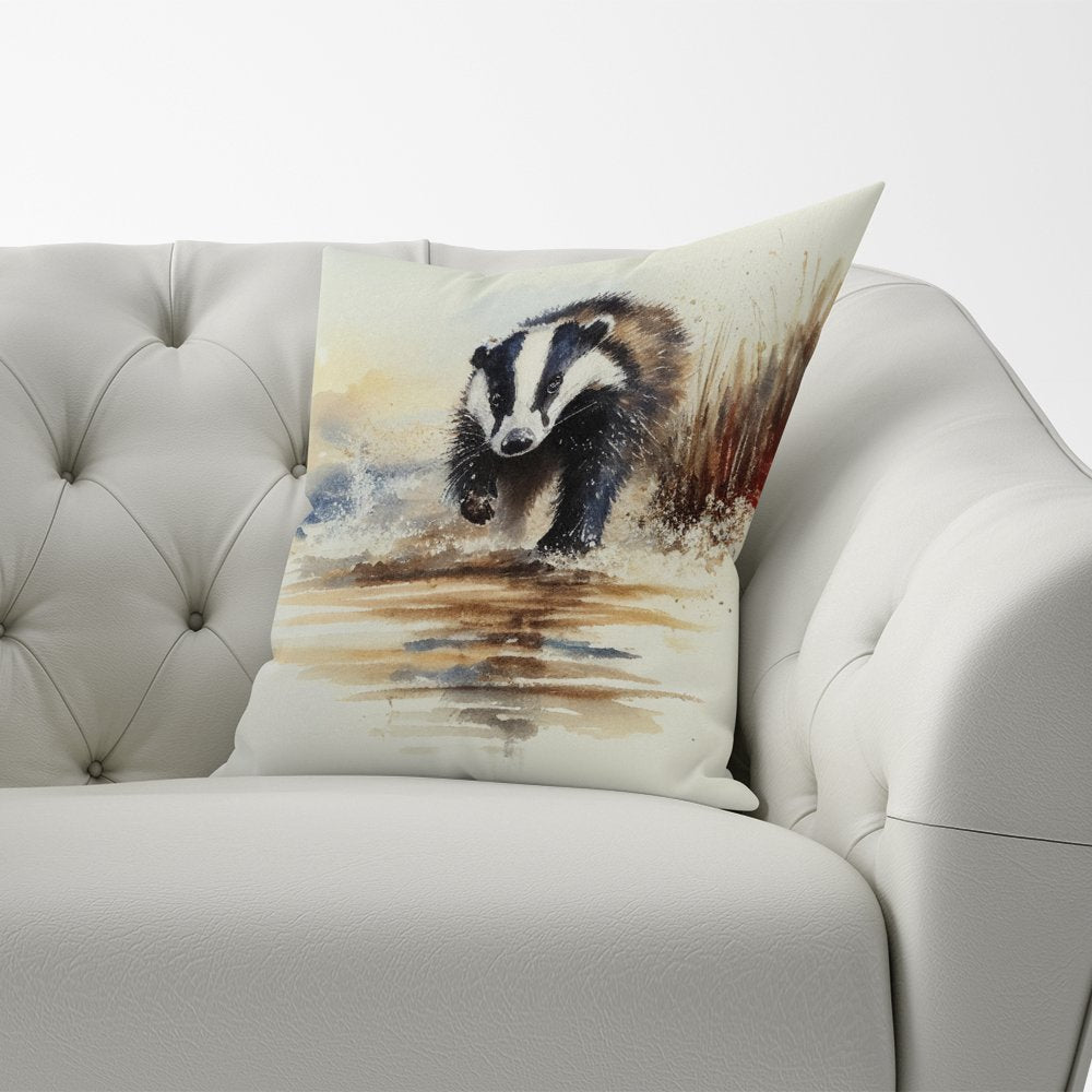 Wading Badger Watercolour Cushions