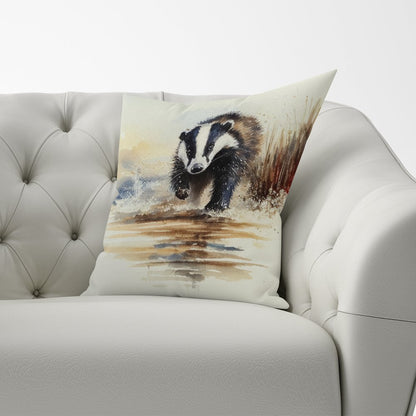Wading Badger Watercolour Cushions