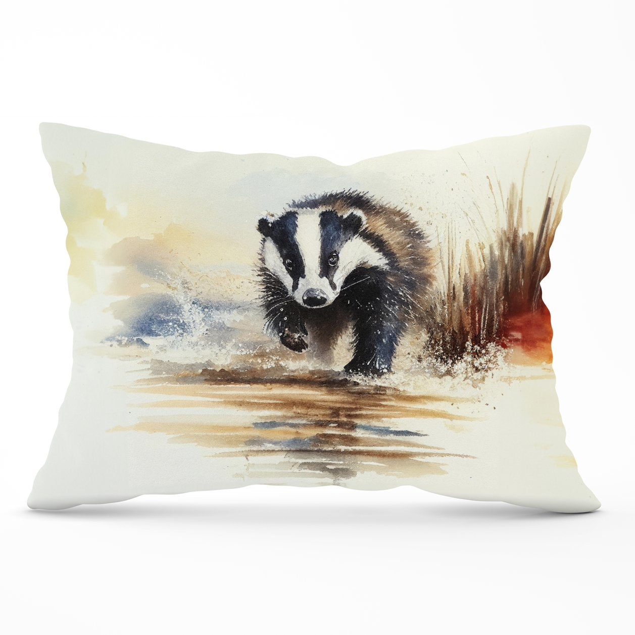 Wading Badger Watercolour Cushions