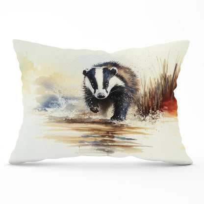 Wading Badger Watercolour Cushions