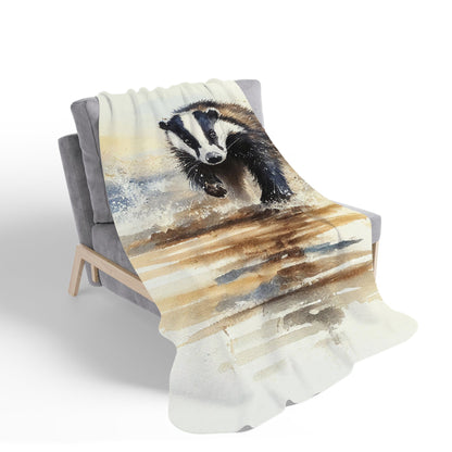 Wading Badger Watercolour Sherpa Blanket