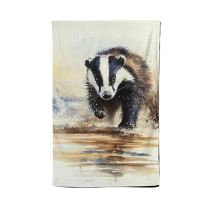 Wading Badger Watercolour Tea Towel