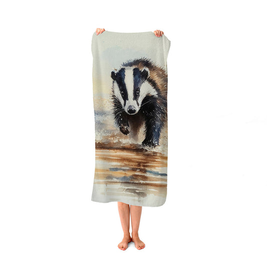 Wading Badger Watercolour Beach Towel