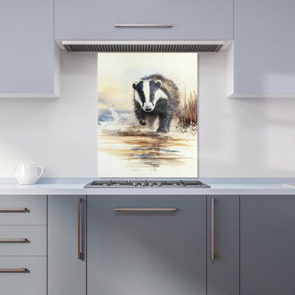 Wading Badger Watercolour Kitchen Splashback
