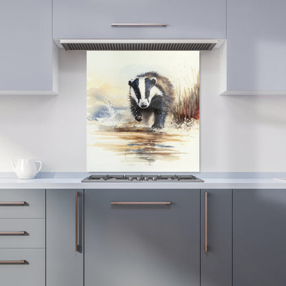 Wading Badger Watercolour Kitchen Splashback