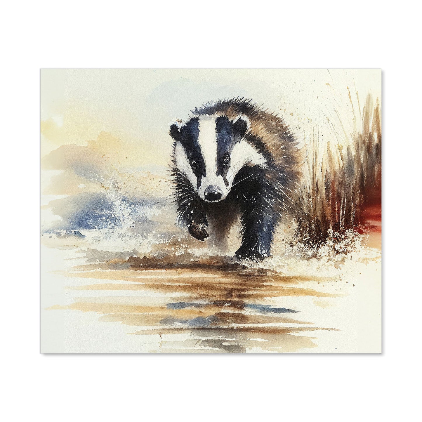 Wading Badger Watercolour Kitchen Splashback