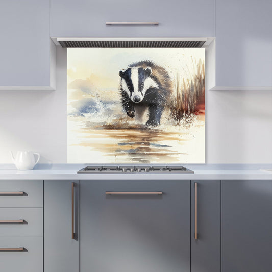 Wading Badger Watercolour Kitchen Splashback