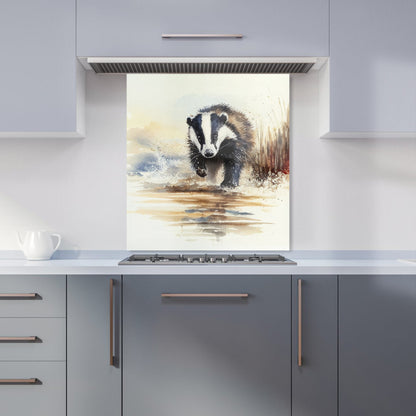 Wading Badger Watercolour Kitchen Splashback
