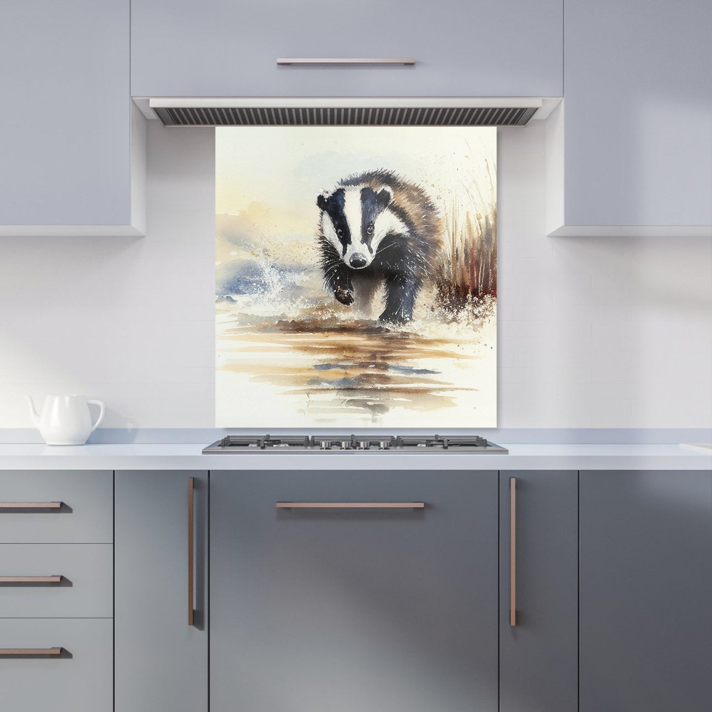 Wading Badger Watercolour Kitchen Splashback
