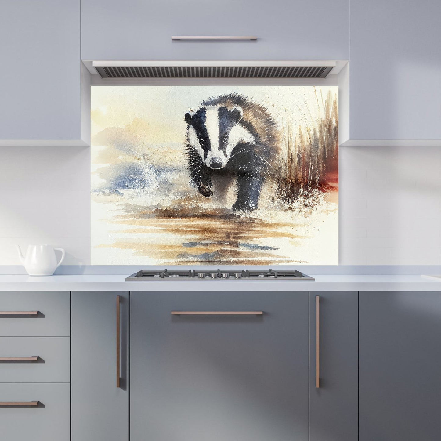 Wading Badger Watercolour Kitchen Splashback