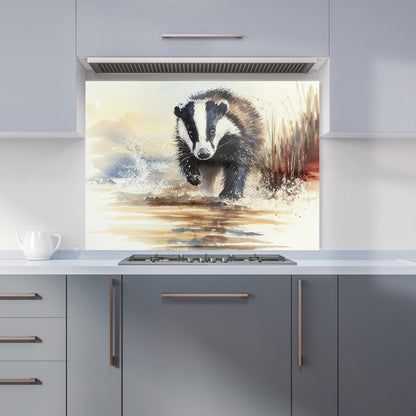 Wading Badger Watercolour Kitchen Splashback