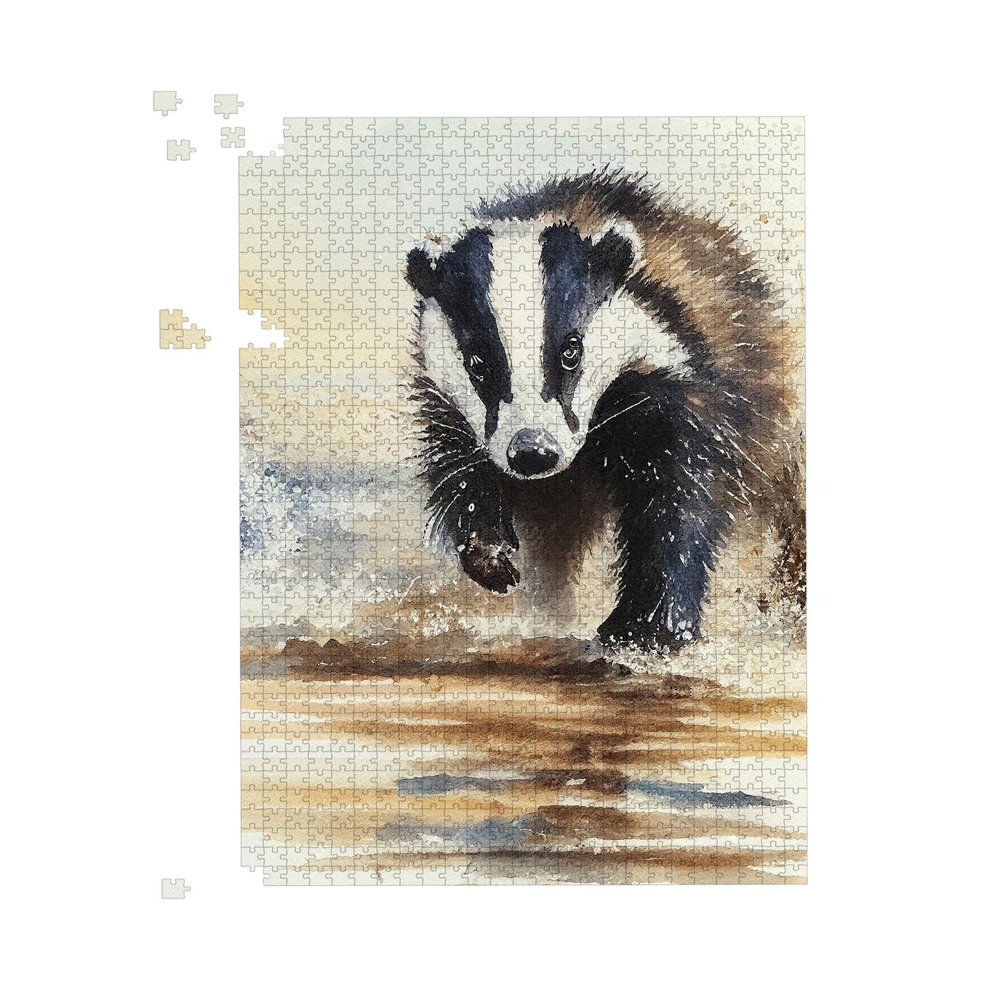 Wading Badger Watercolour Jigsaw Puzzle