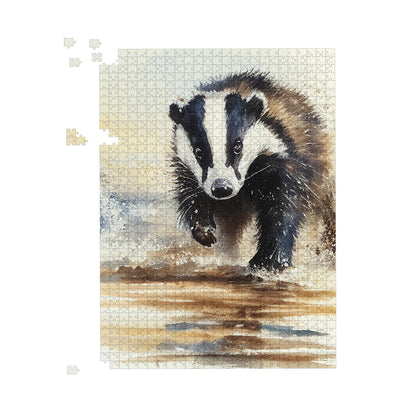 Wading Badger Watercolour Jigsaw Puzzle