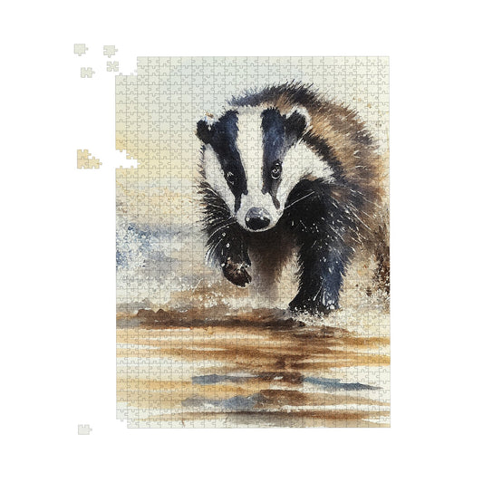 Wading Badger Watercolour Jigsaw Puzzle