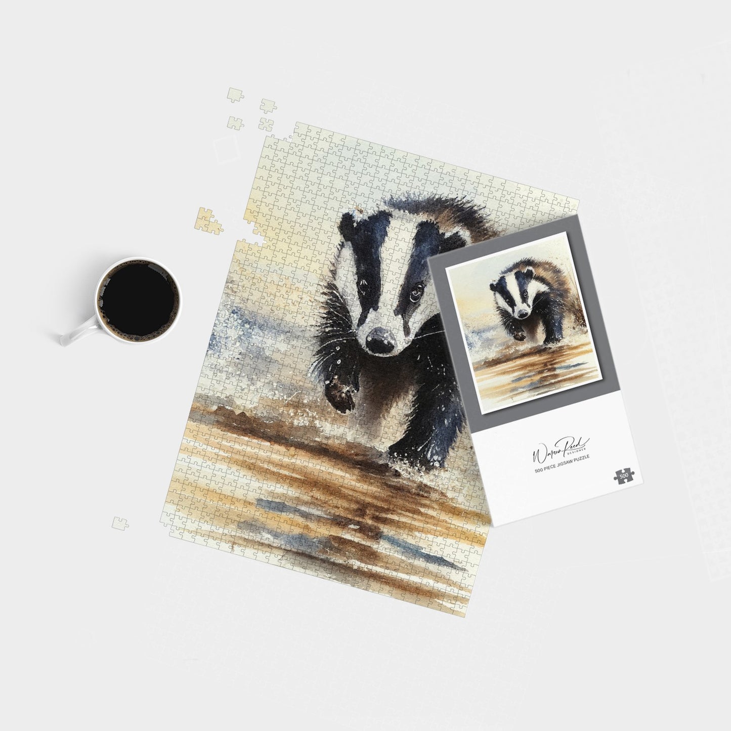 Wading Badger Watercolour Jigsaw Puzzle