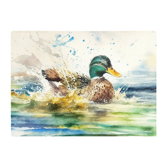 Splashing Mallard Watercolour Glass Chopping Board