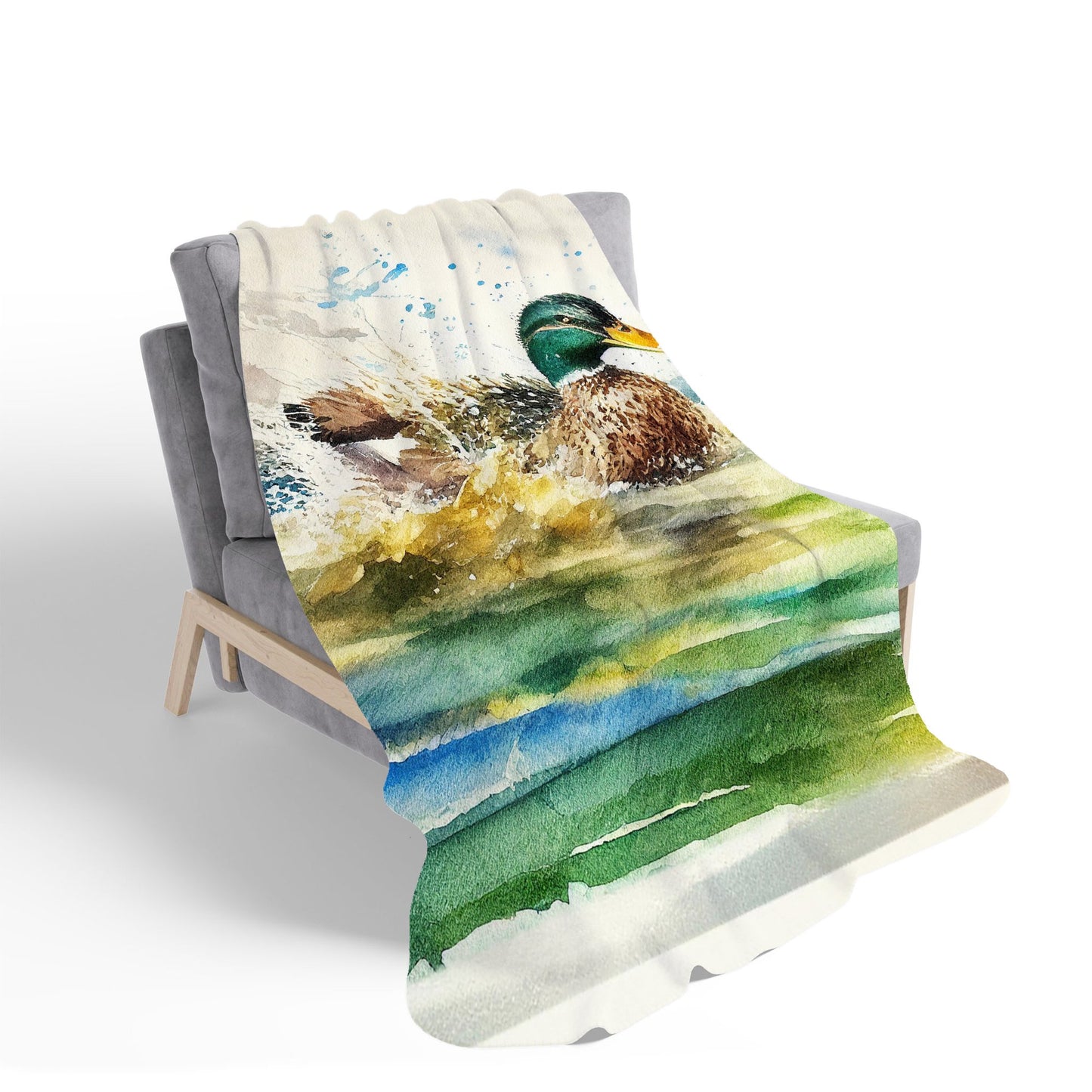 Splashing Mallard Watercolour Sherpa Blanket