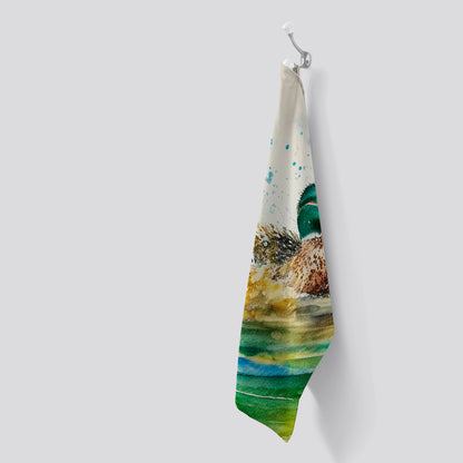Splashing Mallard Watercolour Tea Towel