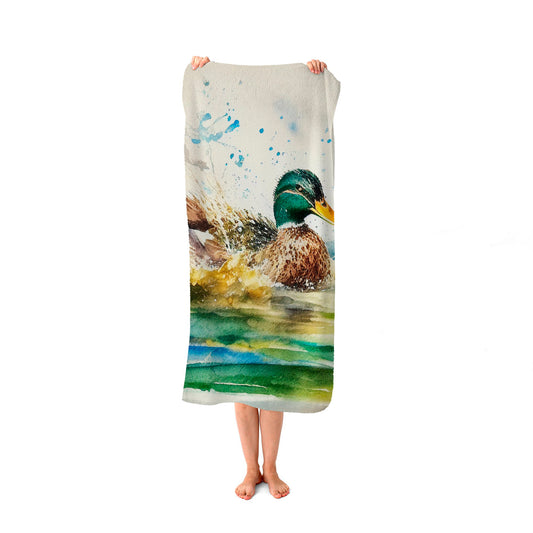 Splashing Mallard Watercolour Beach Towel