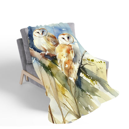 Barn Owls Watercolour Sherpa Blanket