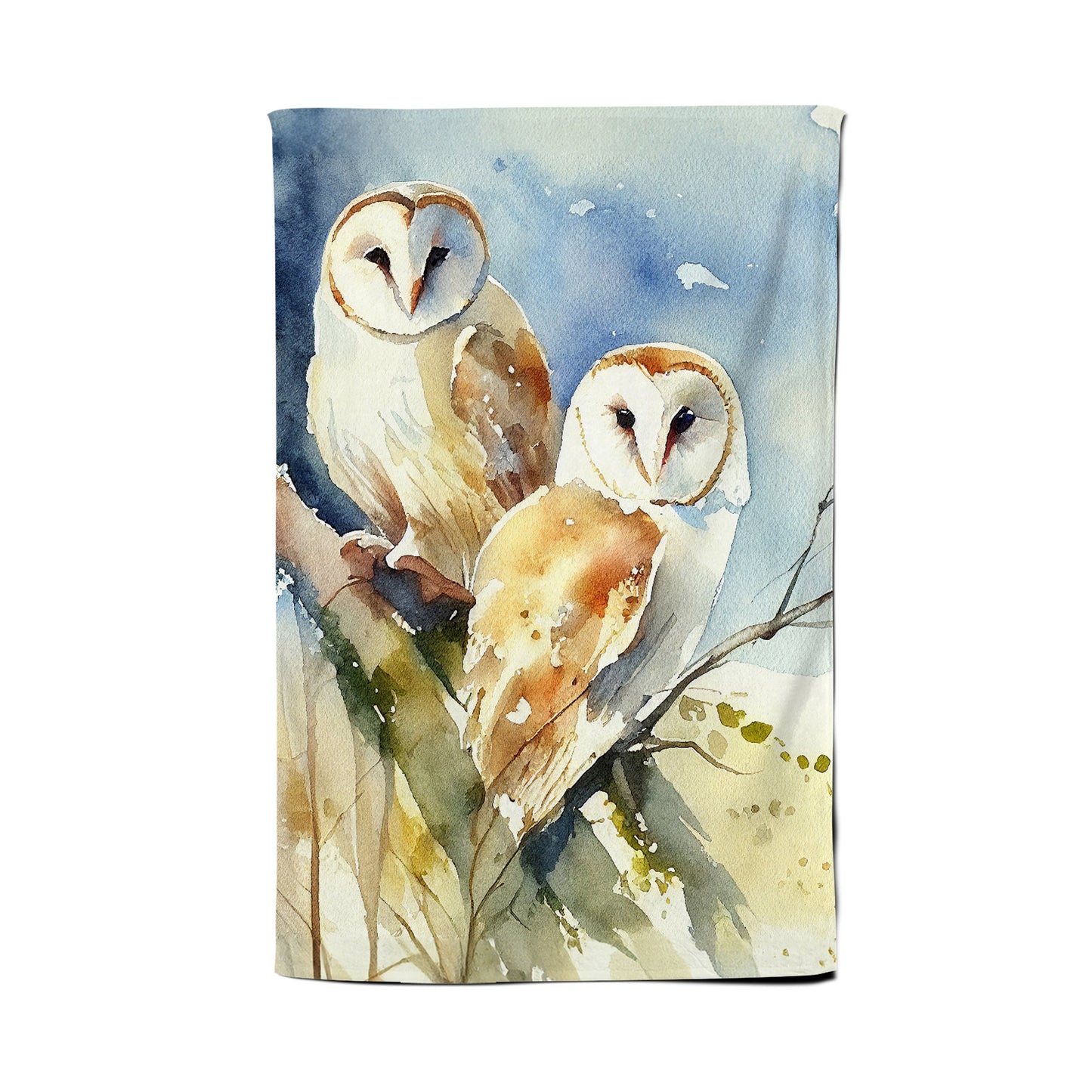 Barn Owls Watercolour Tea Towel