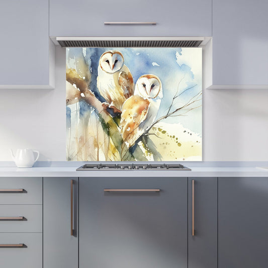 Barn Owls Watercolour Kitchen Splashback