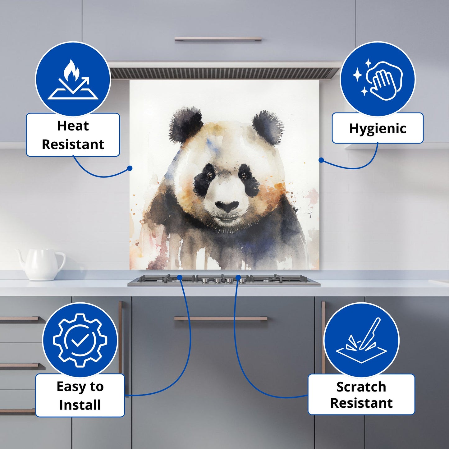 Panda Watercolour Kitchen Splashback
