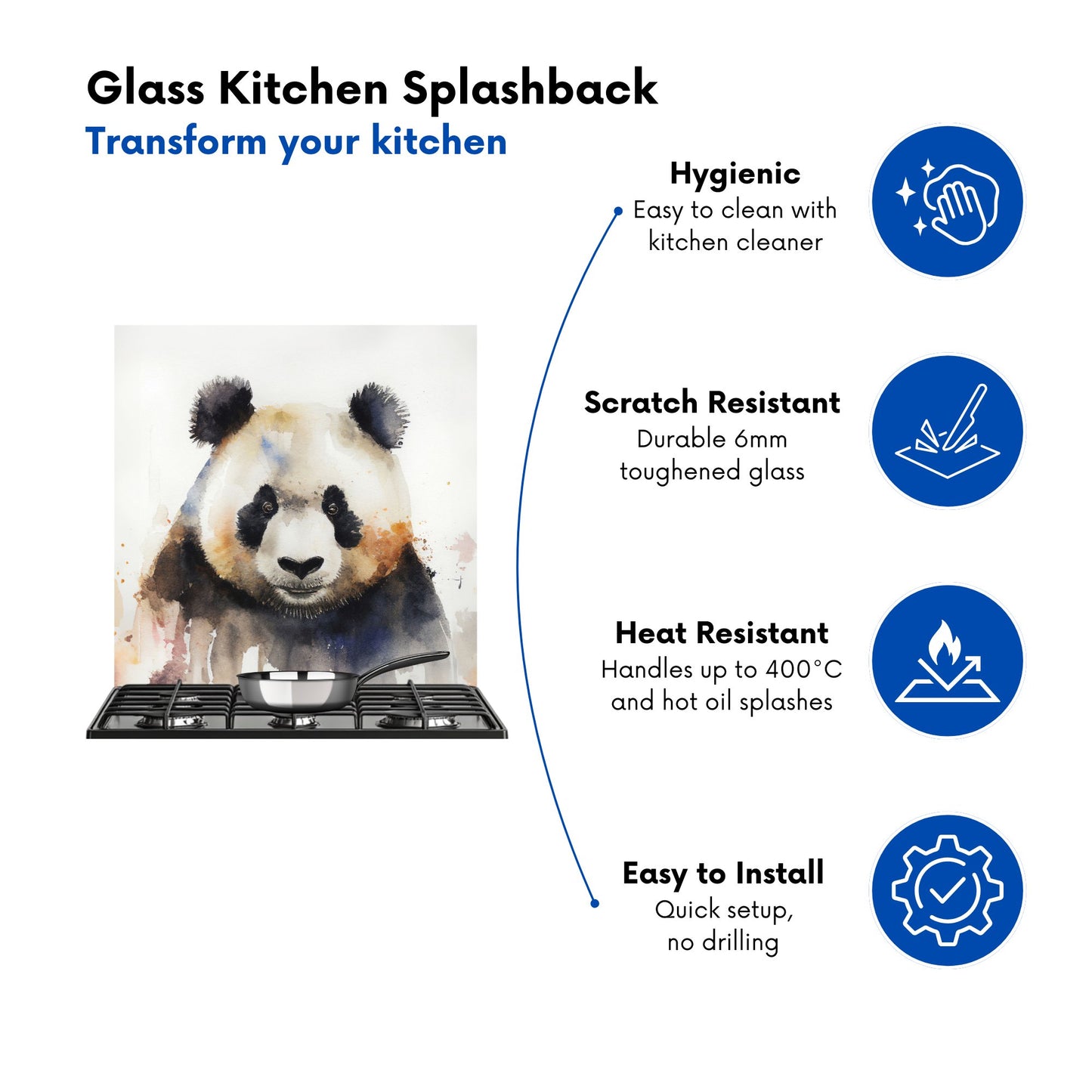 Panda Watercolour Kitchen Splashback