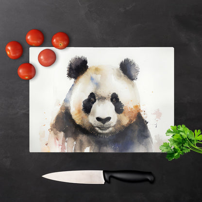Panda Watercolour Glass Chopping Board