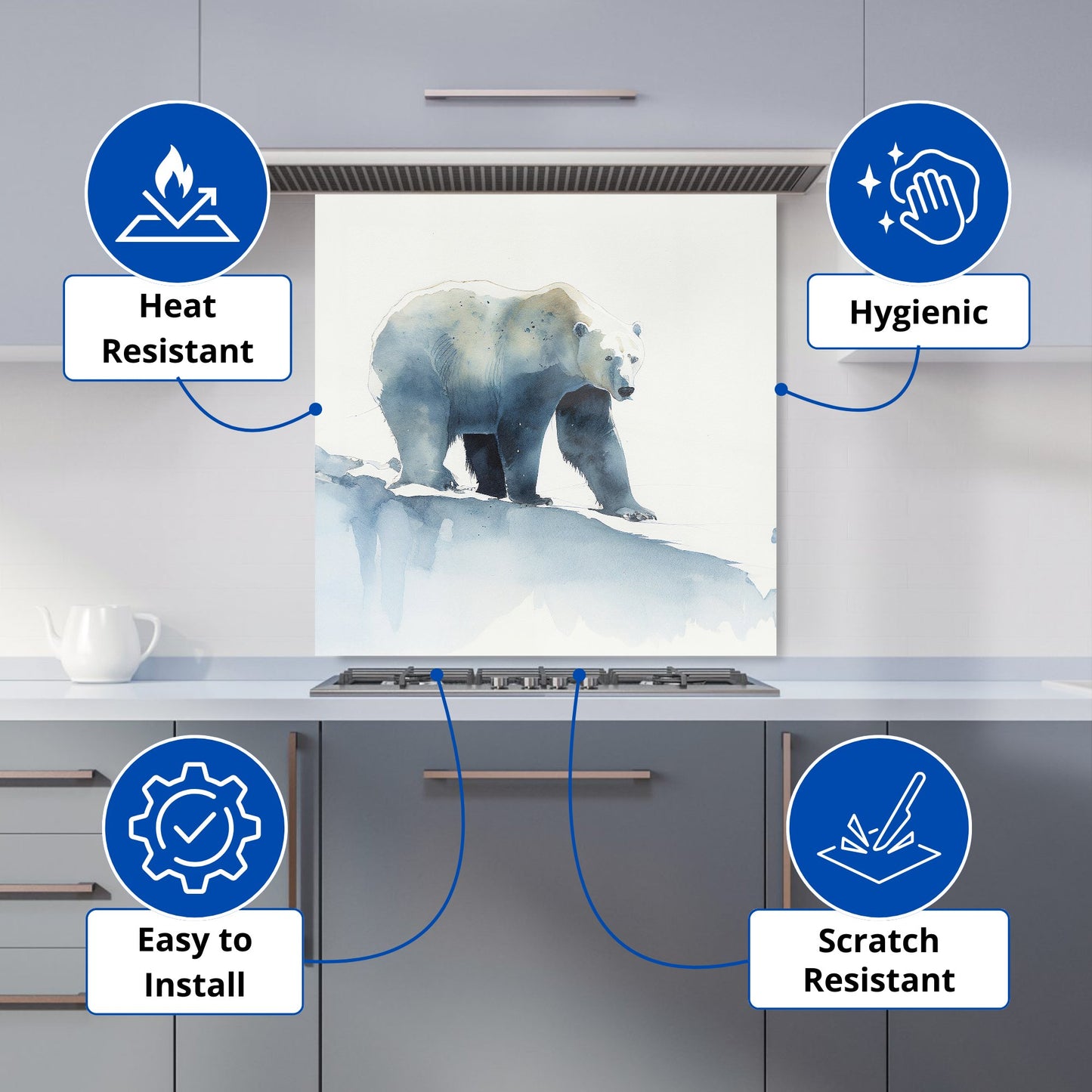 Polar Bear Watercolour Kitchen Splashback