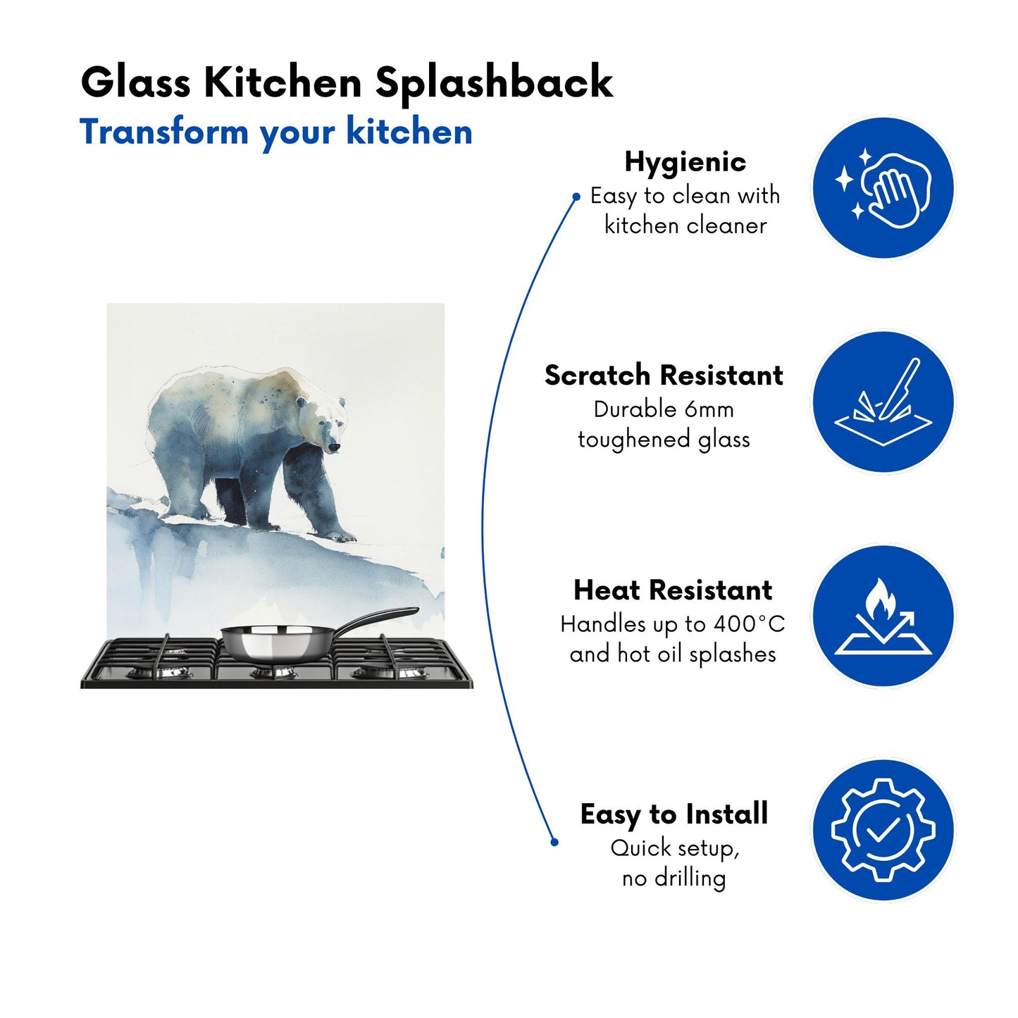 Polar Bear Watercolour Kitchen Splashback