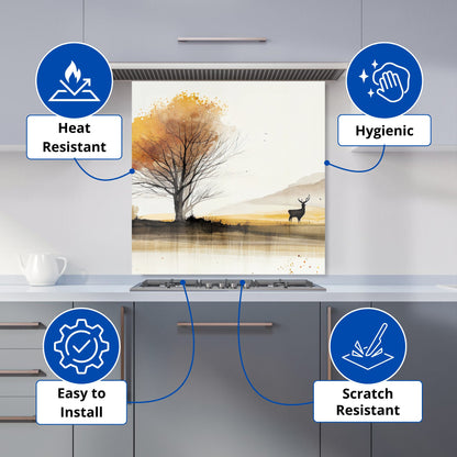 Autumn Landscape Stag Watercolour Kitchen Splashback