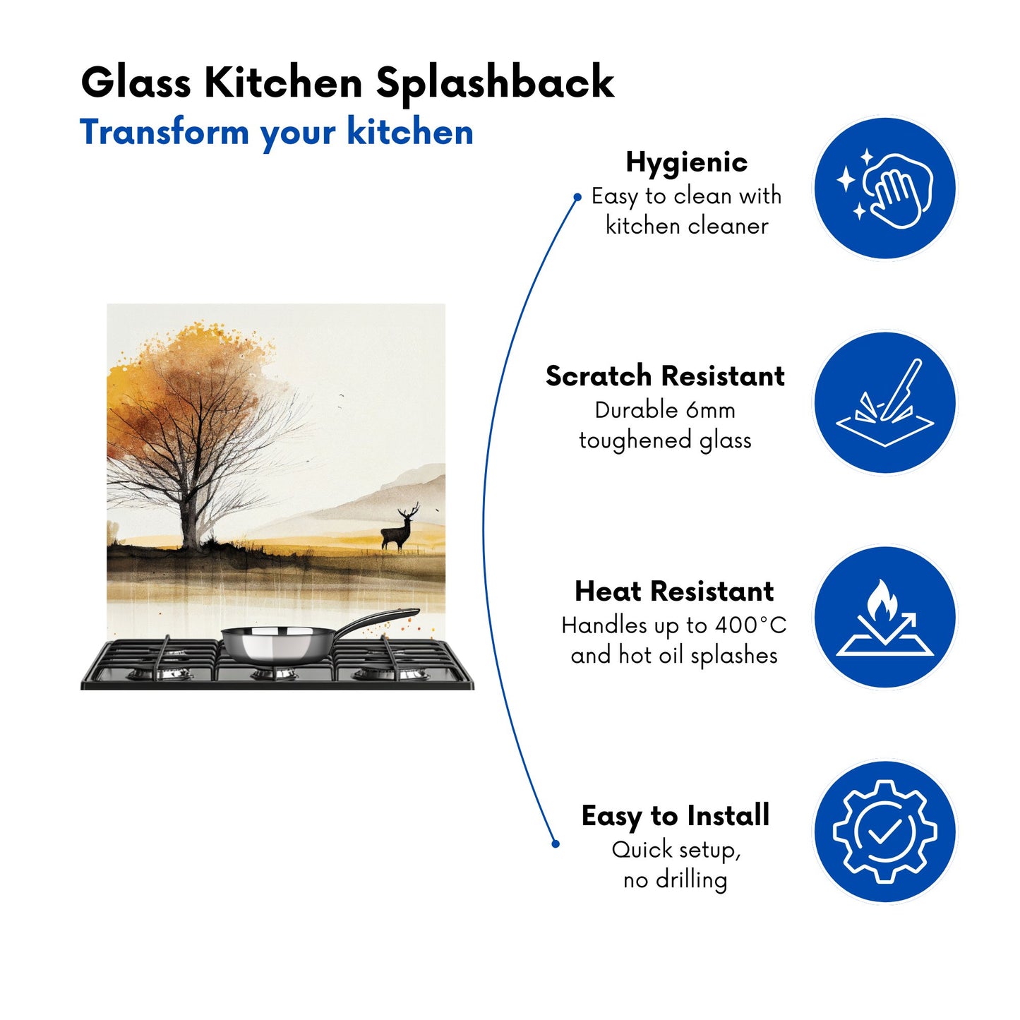 Autumn Landscape Stag Watercolour Kitchen Splashback