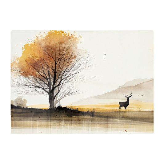 Autumn Landscape Stag Watercolour Glass Chopping Board
