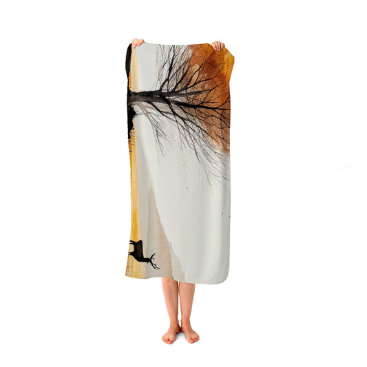 Autumn Landscape Stag Watercolour Beach Towel