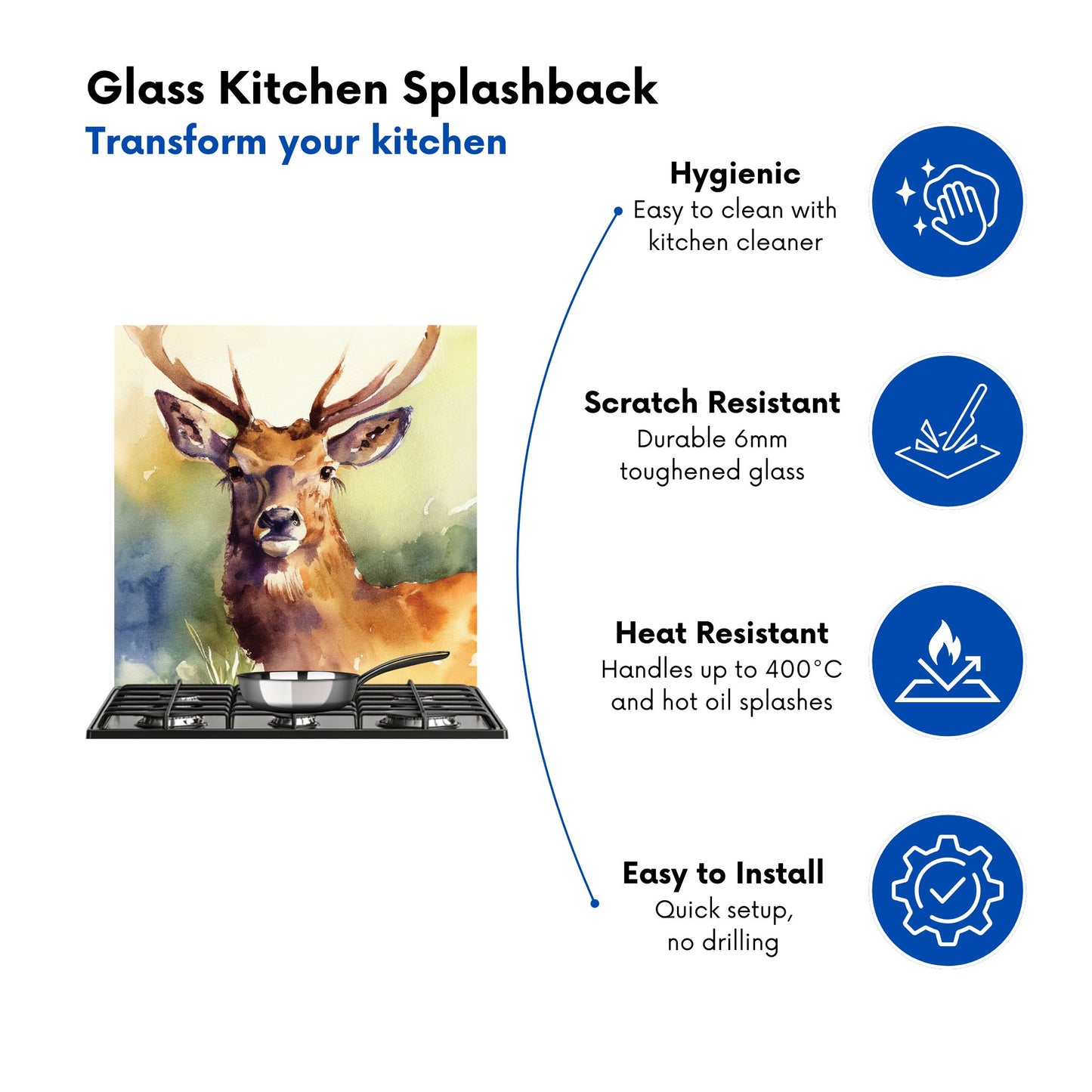 Splendid Stag Watercolour Kitchen Splashback