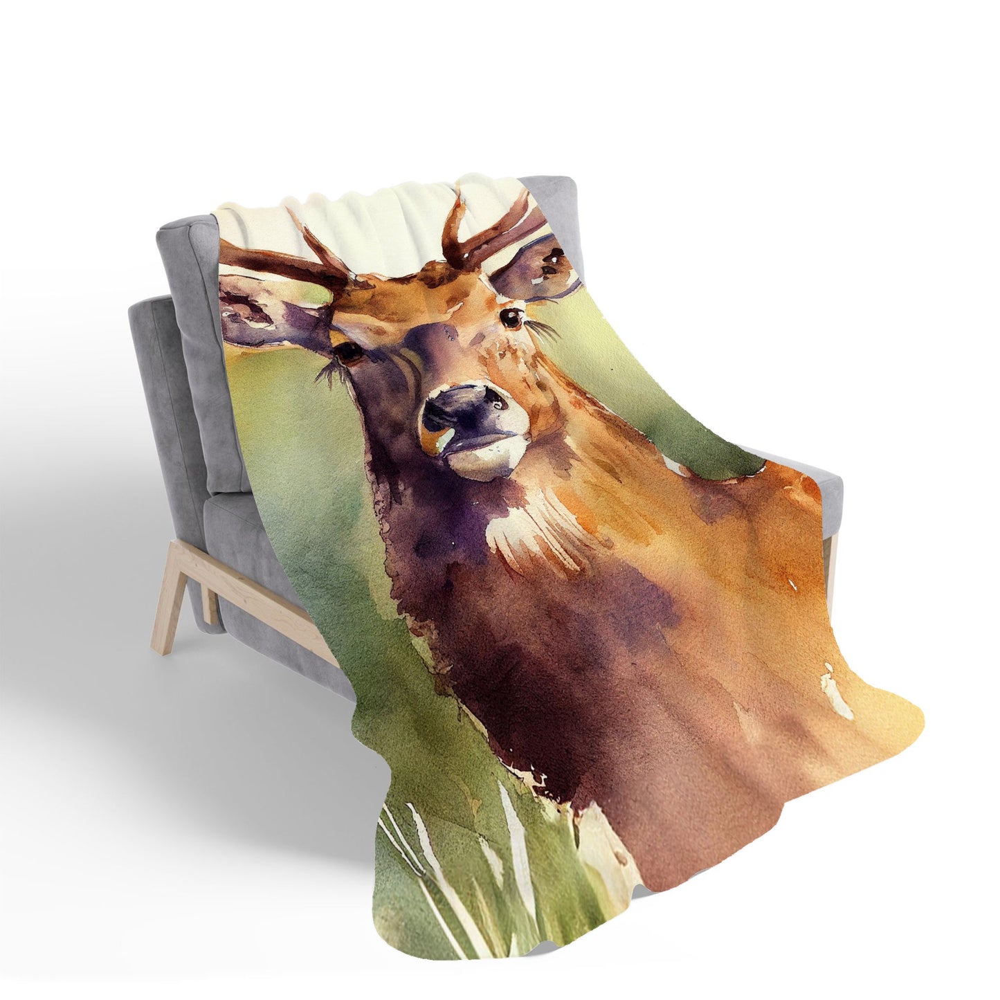 Splendid Stag Watercolour Sherpa Blanket