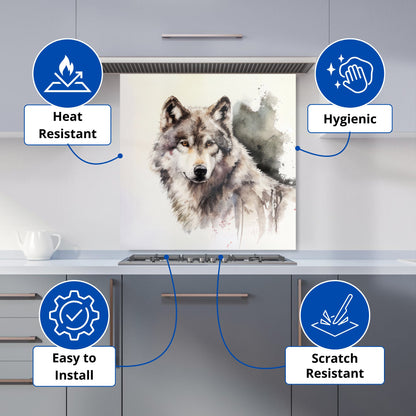Loyal Wolf Watercolour Kitchen Splashback